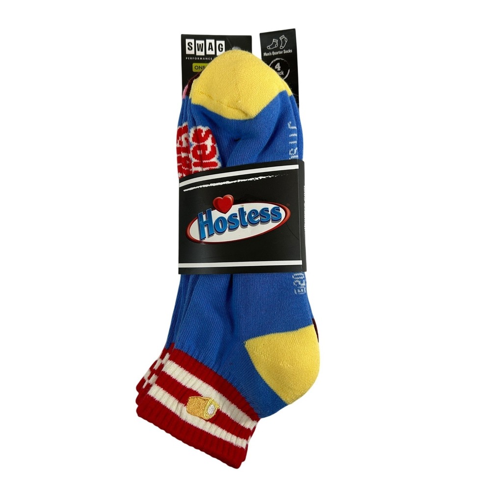 Swag Hostess Mens Quarter Socks 4 Pack Twinkies Ding Dongs Cupcakes Sno Balls